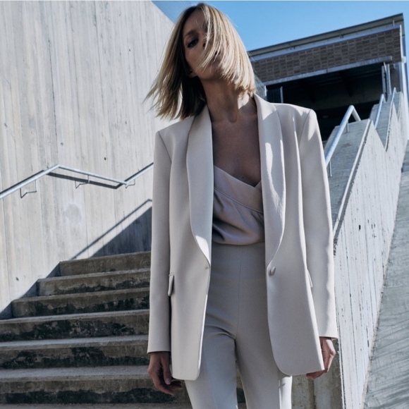 Zara * Satin Effect Blazer Gray size S New - Picture 4 of 12